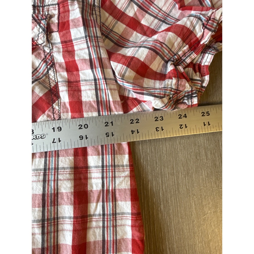 Buffalo David Bitton Mens 2XL Red White Plaid Western Short Sleeve Button Shirt - Picture 9 of 10
